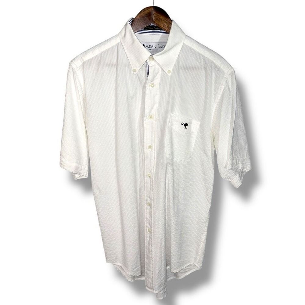 White Jordan Lash Summer Cotton Seersucker S/S Button Down Size M